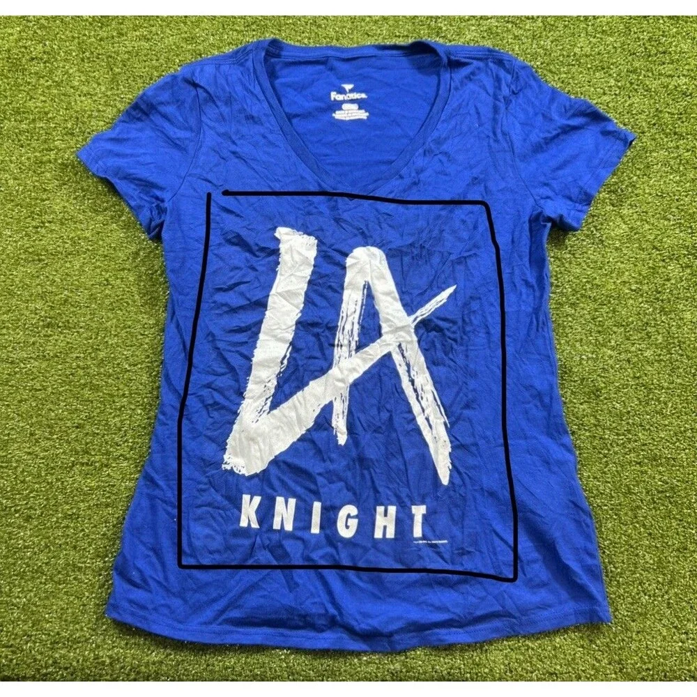 LA Knight Shirt Womens S Blue Logo Tee Graphic WWE Wrestler Short Sleeve NWOt